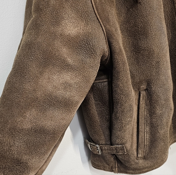 DAREK SIMSEK Collectione SZ-L,leather sheepskin coat with natural fur hood - Picture 4 of 12